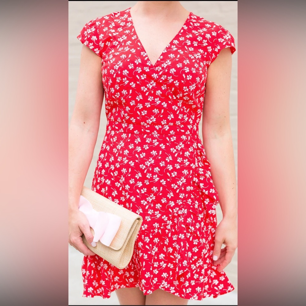 {J.Crew} Red Floral Wrap Dress